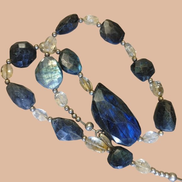Sterling Silver Labradorite Necklace Blue Large Stone Artisan Natural Gemstone - Picture 2 of 16